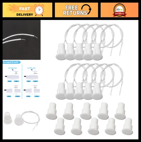 10PCS Recessed Wired Door Contact Sensors - NC Magnetic Reed Switch for Security