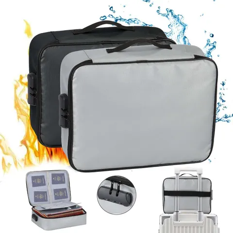 Large Fireproof Document Box with Lock File Storage Waterproof Safe Bag Cash Box
