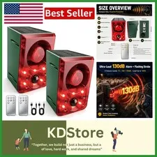 Solar Outdoor Motion Sensor Alarm – 130db Dog Barking & Gunshot Sounds - 2 Pack