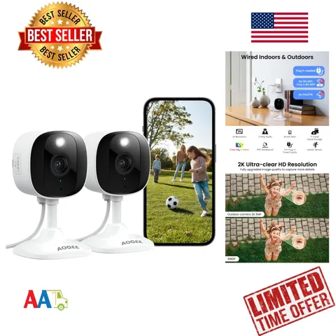 2K WiFi Security Cameras 2 Pack Waterproof Night Vision 2-Way Audio