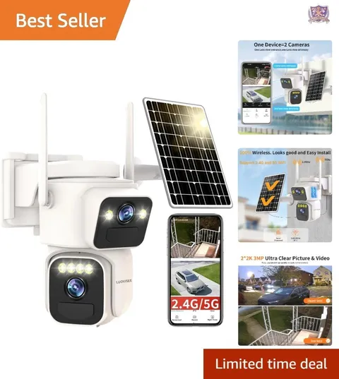 Wireless Solar Security Camera Outdoor Dual Lens PTZ Night Vision Weatherproof