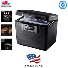 Black Fireproof Document Box with Key Lock, Safe Secures Files and Documents ...