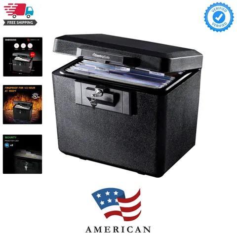Black Fireproof Document Box with Key Lock, Safe Secures Files and Documents ...