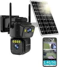 Outdoor WiFi Security Camera Dual Lens Solar Powered Night Vision Motion Dete...