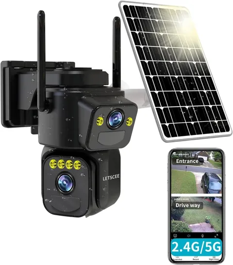 Outdoor WiFi Security Camera Dual Lens Solar Powered Night Vision Motion Dete...