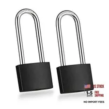 Guliffen 2 Pack Covered Aluminum Padlocks with 1-9/16 in. Black - 2 Pack Long