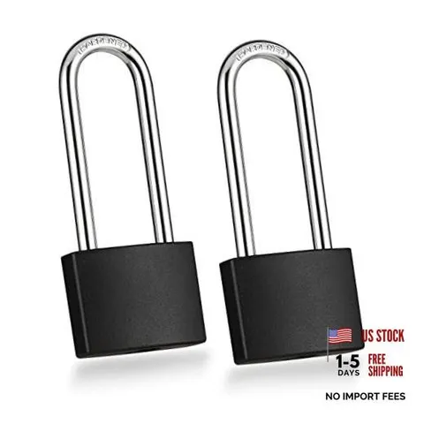 Guliffen 2 Pack Covered Aluminum Padlocks with 1-9/16 in. Black - 2 Pack Long