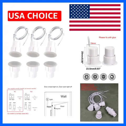 3sets White Iron Door Recessed Wired Security Window Door Contact Sensor Alar...