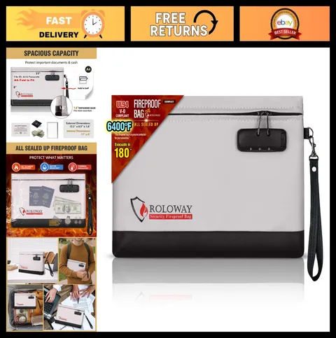 Fireproof Money Bag with Lock & Zipper - Secure Document & Cash Pouch, 6400°F