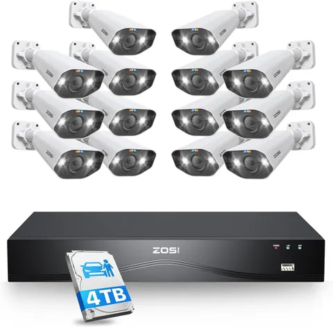 ZOSI 16CH 14pcs 4K PoE Security Camera System AI Detect 2 Way Audio 4TB HDD