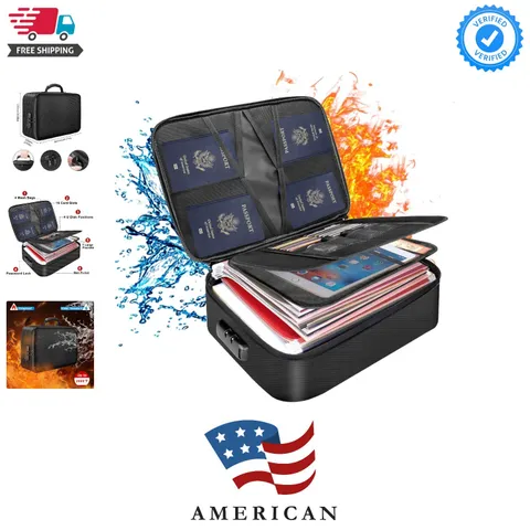 Document Bag with Lock,Fireproof 3-Layer File Storage Case with Water-Resista...