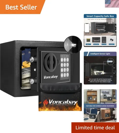 Compact Money Safe Box with Digital Keypad & Fireproof Bag for Home Security