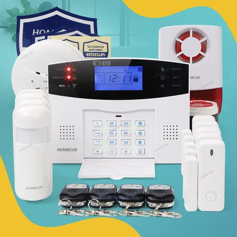 HOMSECUR Wireless &wired WIFI 4G GSM Burglar Alarm System with Red Flash Siren