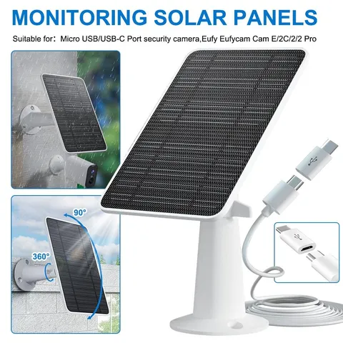 10W Waterproof Solar Panel Charger for Wireless Outdoor Security Camera Type c