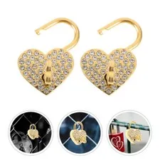 2Pcs Rhinestones Padlock Small Heart Shaped Metal Decorative Lock with Keys US