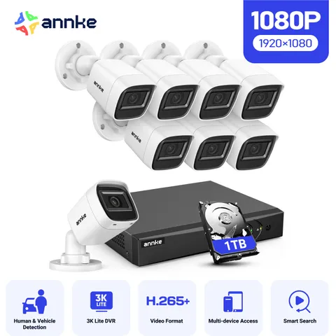 ANNKE 8CH 3K Lite DVR CCTV 1080P Video Security Camera System AI Detection 1TB