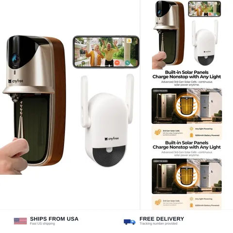 anyfree Solar Video Doorbells Camera Wireless with Chime Pro (2nd), 2K HDR Wi...