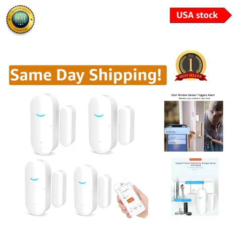 Smart Door Window Sensors with Long-Lasting Battery - Alexa & Google Compatible