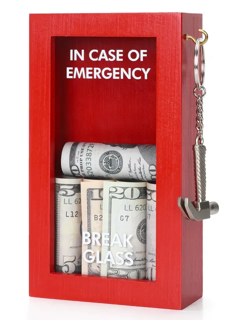 Wooden Break in Case of Emergency Box Red Desk Decor Gift