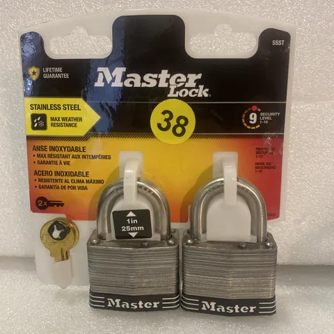 MasterLock Outdoor Padlock with Key, 1 in. Wide, 2 Pack NEW Stainless Steel