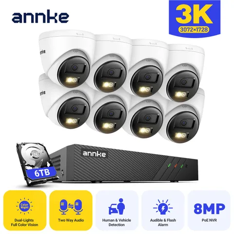 ANNKE 8CH 8MP NVR 5MP Two Way Audio 3K POE Security Camera System AI Color Night