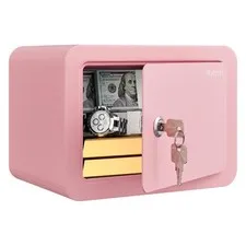 0.23 Cubic Small Safe Box for Home, Mini Safes for Kids, Pink Safe with Key, ...