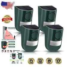 Solar Motion Alarm 4 Pack Green 129dB Loud Siren Waterproof Outdoor Deterrent
