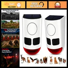 Solar Motion Sensor Alarm 129dB Loud Sound Waterproof Dog Barking Detector 2 Pac