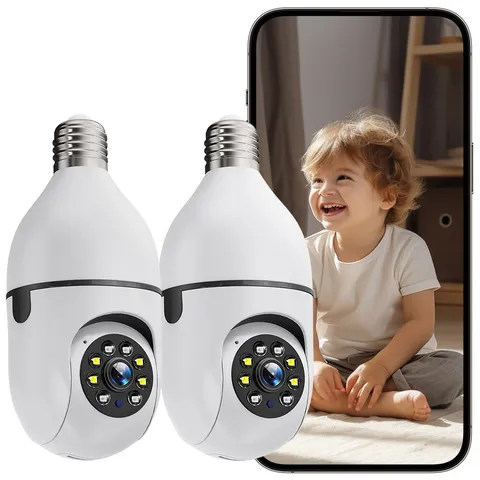 2PCS Home Wireless Security Light Bulb Camera 360° 2K IP E27 Wi-Fi IR Night