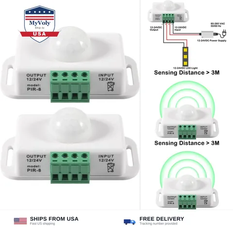2 Pack DC 12V 24V PIR Sensor LED Motion Sensor Switch, MELIFE Infrared Sensor...
