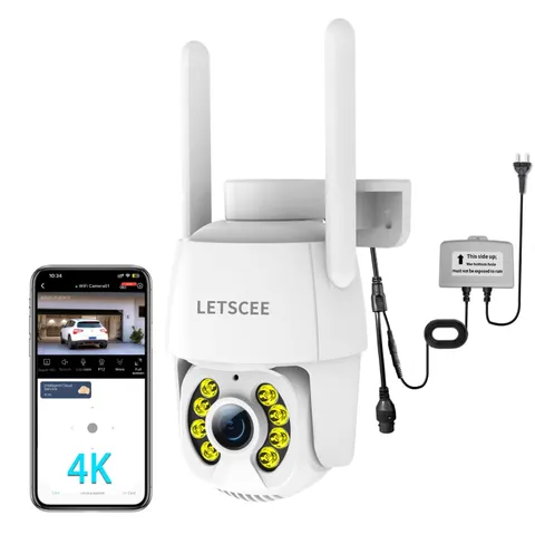 4K 8MP Wired Outdoor Security Camera,Dual Power Options,Plug in,360° Pan 90° ...