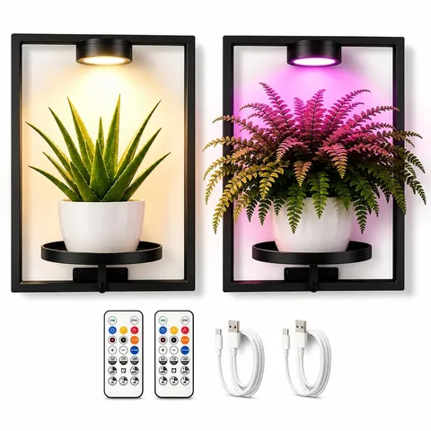 2 Pack Wall Plant Shelf with Grow Light, Remote Control Indoor Plant Shelf with