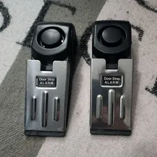 Door Stop Alarm Anti-Theft Device Black Silver Plastic Metal Set of 2