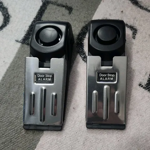 Door Stop Alarm Anti-Theft Device Black Silver Plastic Metal Set of 2