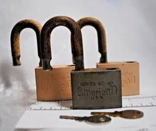 Vintage LOT X3 - 2" Wide American Lock SERIES KC-40 Padlock with 2 Keys