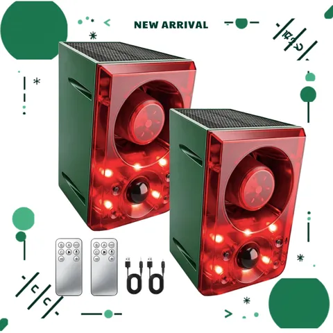 NEW Solar Motion Sensor Alarm 130DB Strobe Light Adjustable Volume 2 Pack
