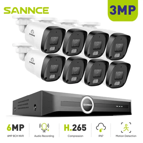 SANNCE 8CH 6MP NVR 3MP POE Security Camera System Audio Record Human Detection