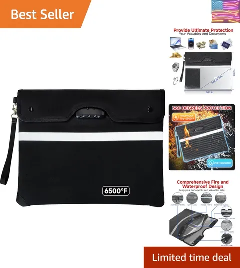 Upgraded 6500°F Fireproof Document Bag with Lock, Waterproof 9-Layer Heat Ins...
