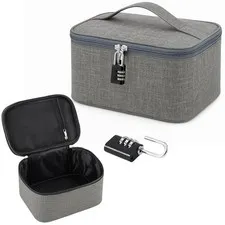 Discreet Lockable Gray Portable Personal Item Organizer Storage Bag Case