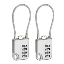 4-Digit Combination Padlock with Coated Steel Wire Rope (5.3 Inch, Grey) (2Pcs)