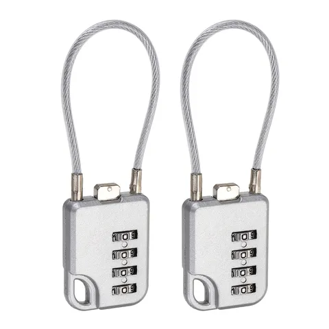 4-Digit Combination Padlock with Coated Steel Wire Rope (5.3 Inch, Grey) (2Pcs)