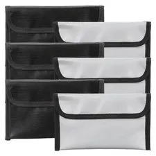6 Pack Small Fireproof Money Bag 8 x 5 Inch Waterproof Pouch Black Silver
