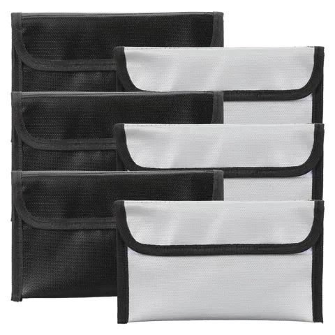 6 Pack Small Fireproof Money Bag 8 x 5 Inch Waterproof Pouch Black Silver