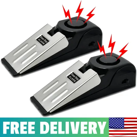 2 Pack Portable Door Stop Alarm, Door Stopper With 120db Loud Security Alarm, Tr