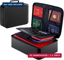 GIANTLUMl Document Bag with Lock,Fireproof 3-Layer File Storage Case with Water-
