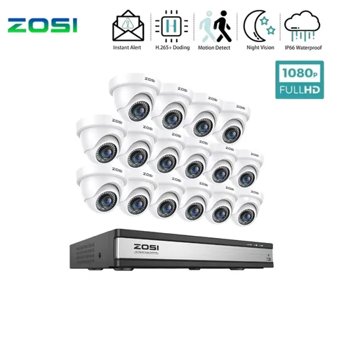 ZOSI H.265+ 1080p 16CH Security Dome Camera System Waterproof CCTV Outdoor