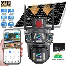 6MP Solar WiFi Camera Wireless Outdoor Night Vision PTZ Surveillance w/ 32G Card