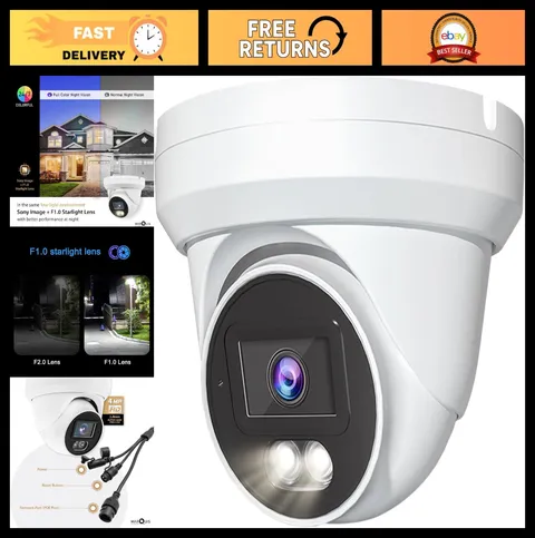 4MP PoE IP Turret Dome Camera - Outdoor Waterproof, Audio, 108° Wide Angle, NDAA
