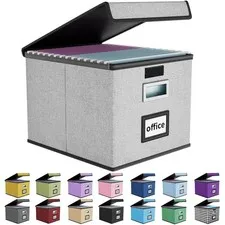 Huolewa Upgraded Portable File Organizer Box with Lid, Collapsible Linen Hang...
