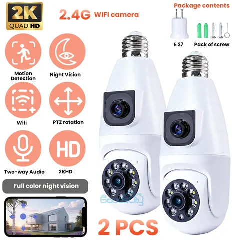 1/2pcs Light Security Camera WI-FI 5G/2.4GHz Dual Lens Real-time Alerts SmartCam